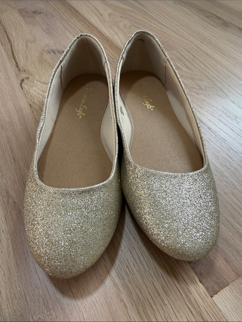American Eagle Outfitters Metallic Gold Glitter Ballet Flats, Size 6